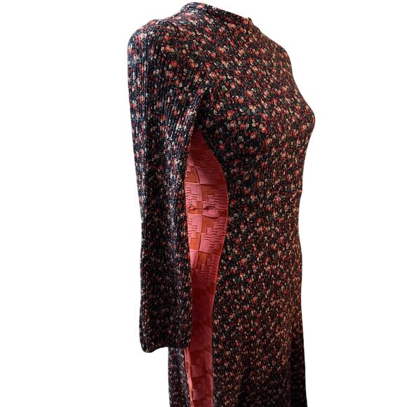 Farm Rio Floral Ribbed Knit Long Sleeve Dress Size Large. Navy with high neck - Picture 3 of 6